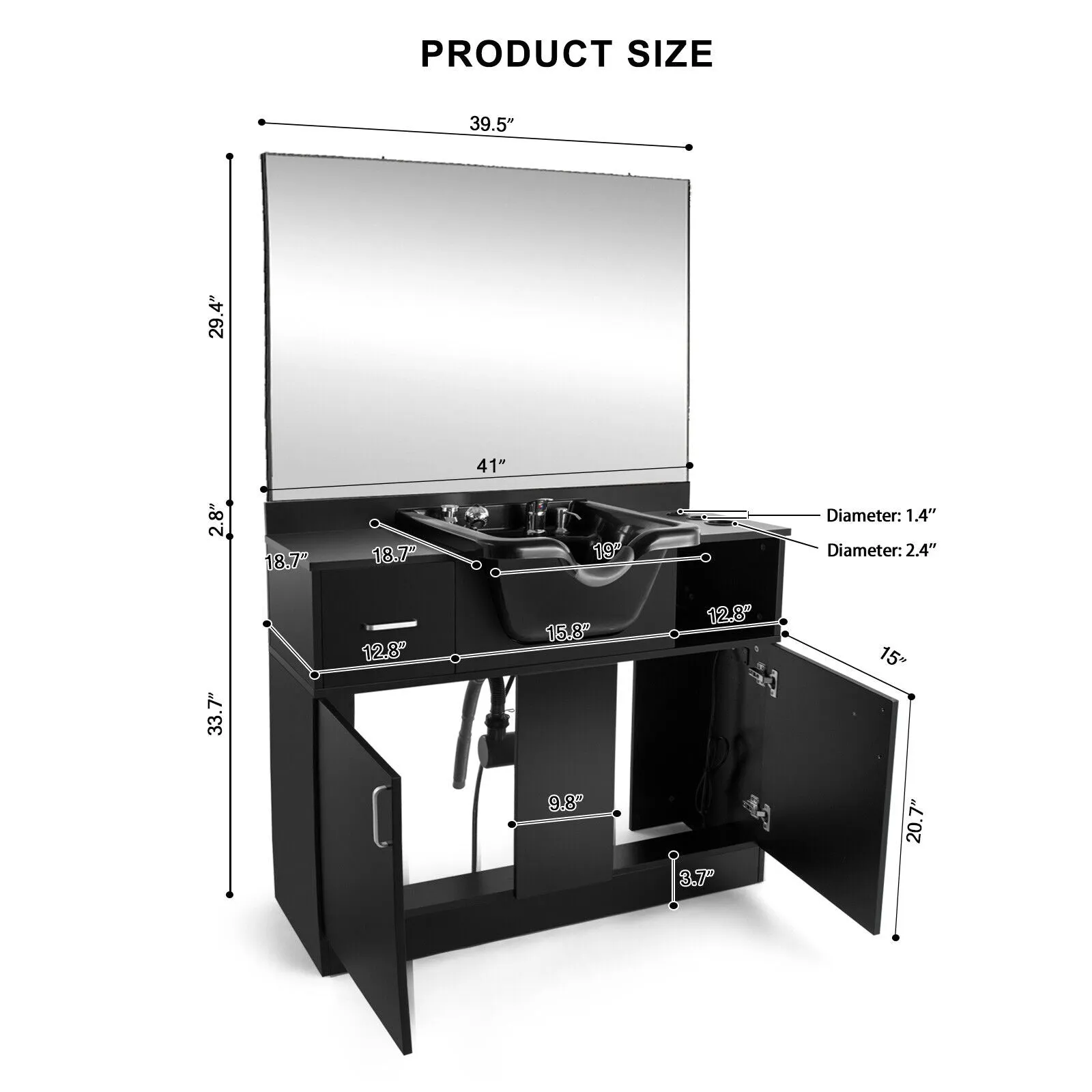 #10094 Shampoo Station with Mirror, All in One Backwash Sink with USB, 110V Outlets, Hair Dryer Holes and P Trap