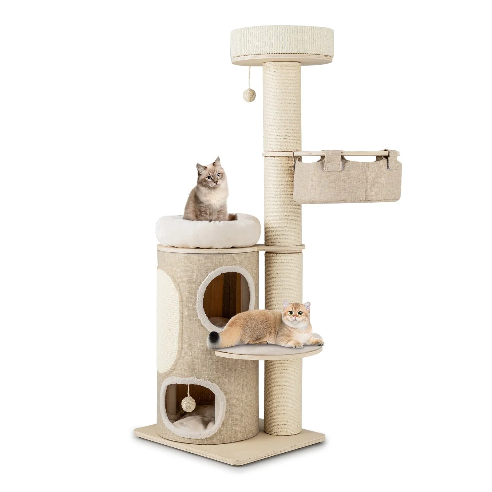 154CM Multi-level Cat Tree with 2-stoery Condo and Top Perch-Natural