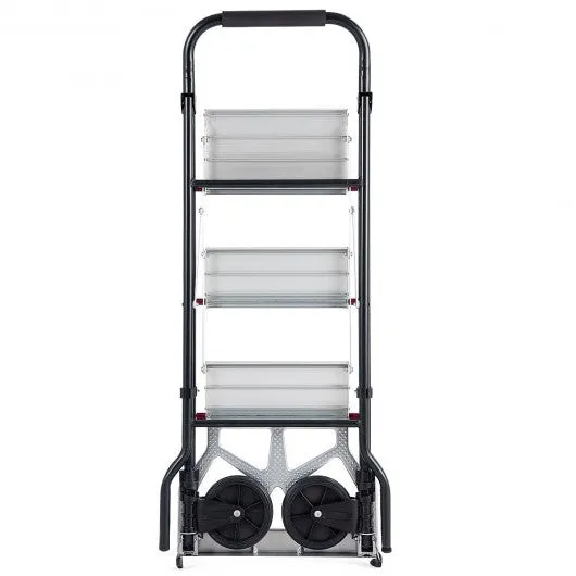 2-in-1 Convertible 3-Step Ladder Hand Truck with Two Wheels