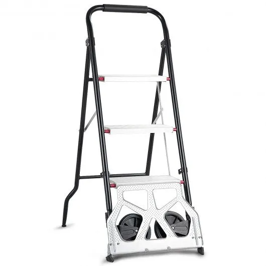 2-in-1 Convertible 3-Step Ladder Hand Truck with Two Wheels