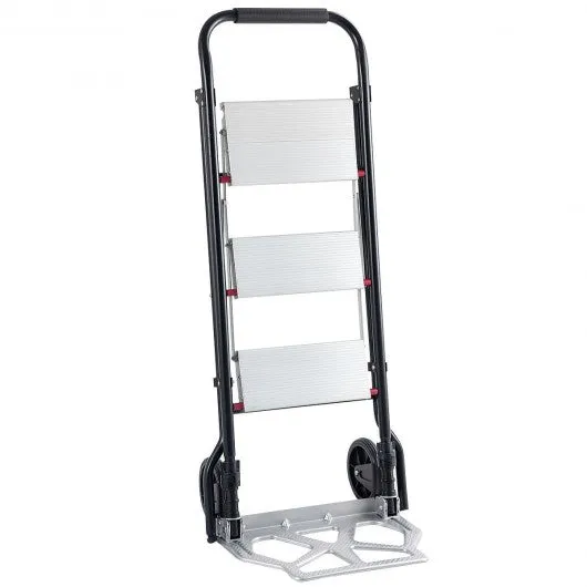 2-in-1 Convertible 3-Step Ladder Hand Truck with Two Wheels