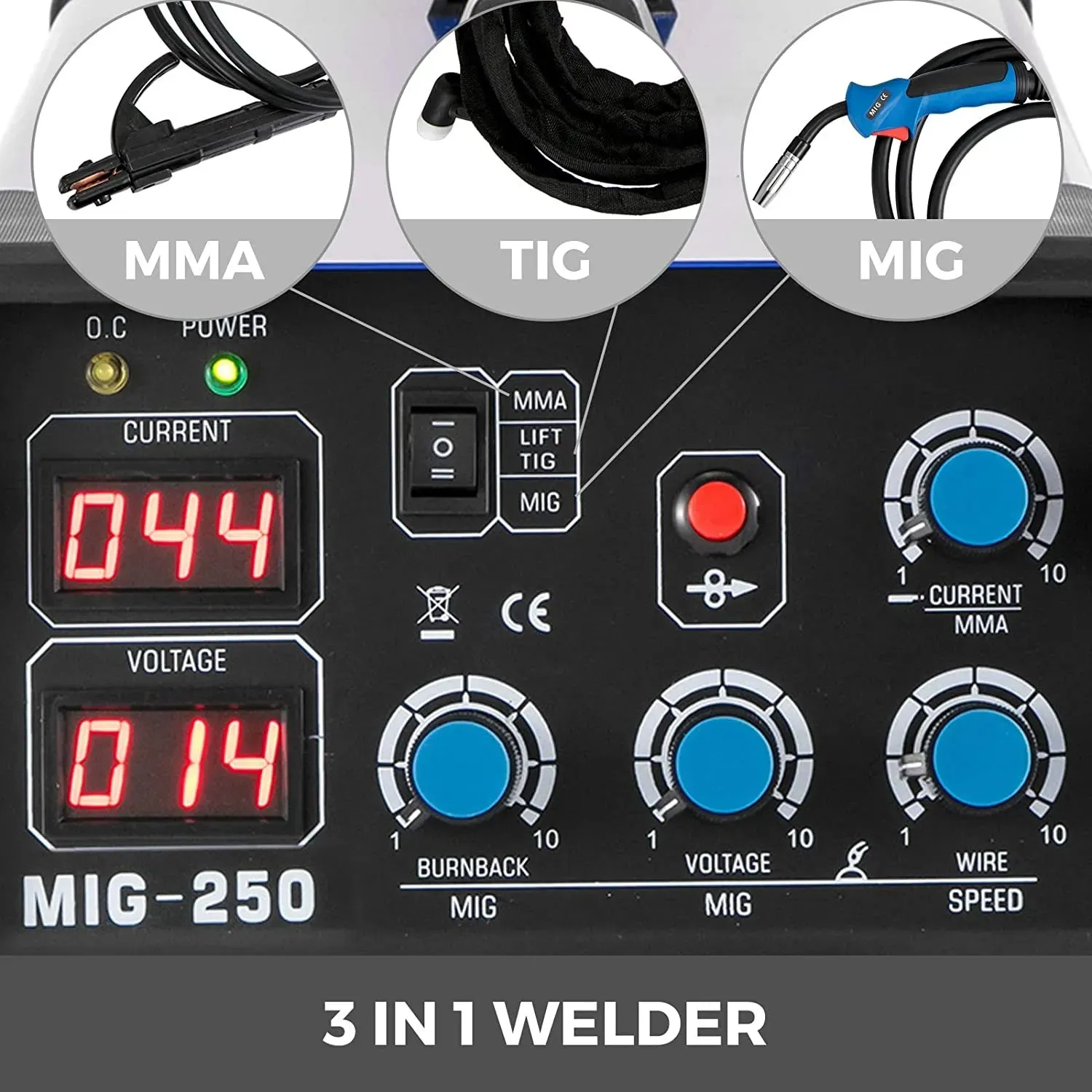 250 Amp Arc Welder 3 in 1 Aluminum Welder Semi-automatic Welding