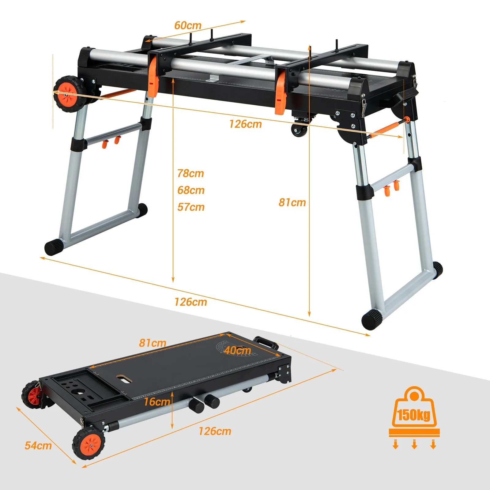 5-in-1 Folding Workbench with Detachable Brackets and Wheels-Black