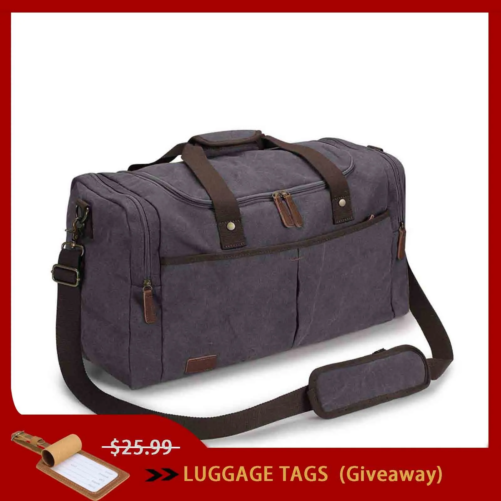 65L Large Canvas Travel Duffel Bag