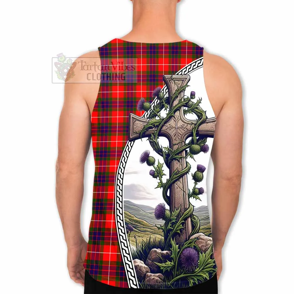 Abernethy Tartan Men's Tank Top with Family Crest and St. Andrew's Cross Accented by Thistle Vines