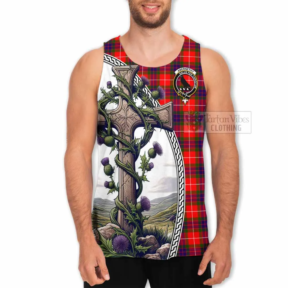 Abernethy Tartan Men's Tank Top with Family Crest and St. Andrew's Cross Accented by Thistle Vines