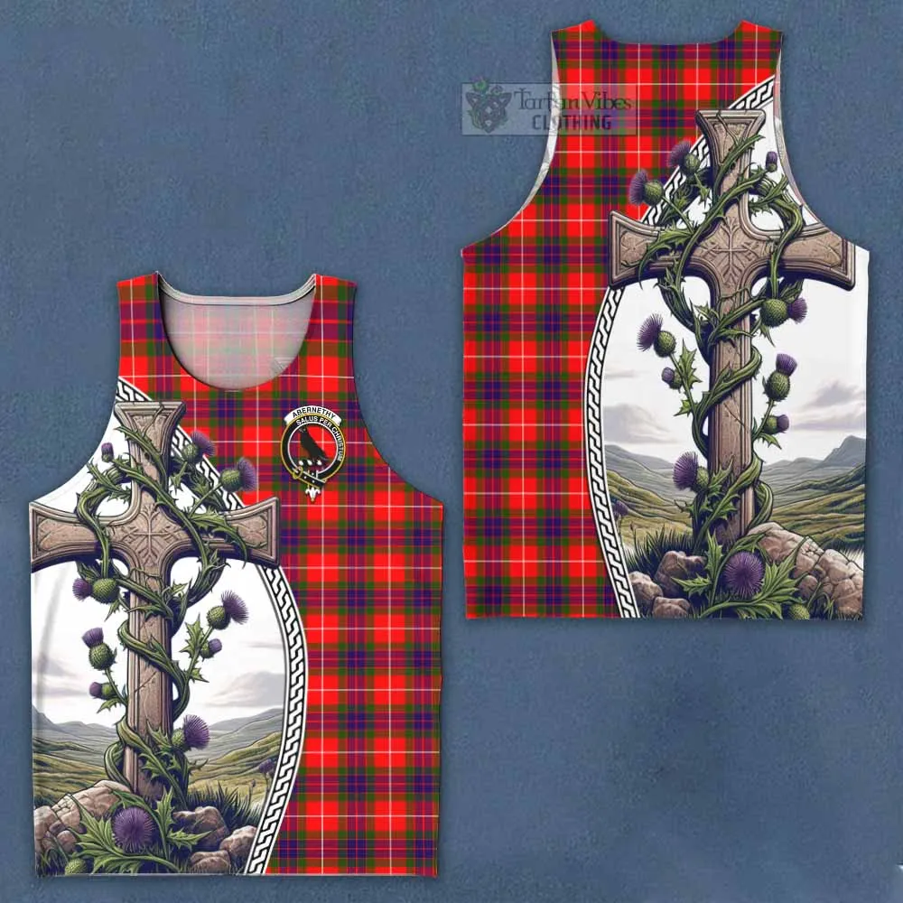 Abernethy Tartan Men's Tank Top with Family Crest and St. Andrew's Cross Accented by Thistle Vines