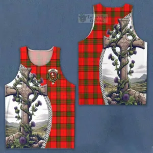 Adair Tartan Men's Tank Top with Family Crest and St. Andrew's Cross Accented by Thistle Vines