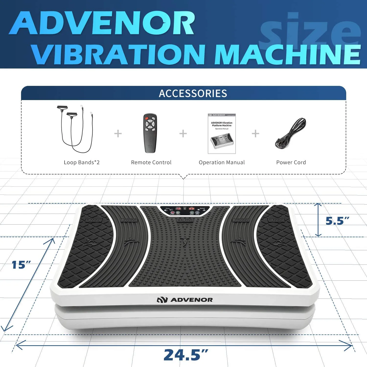 ADVENOR Vibration Plate Exercise Machine 3D Whole Body Workout Fitness Platform with Loop Bands Silent Motor Speed Control 1-99 Level for Home Fitness & Weight Loss