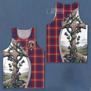 Ainslie Tartan Men's Tank Top with Family Crest and St. Andrew's Cross Accented by Thistle Vines