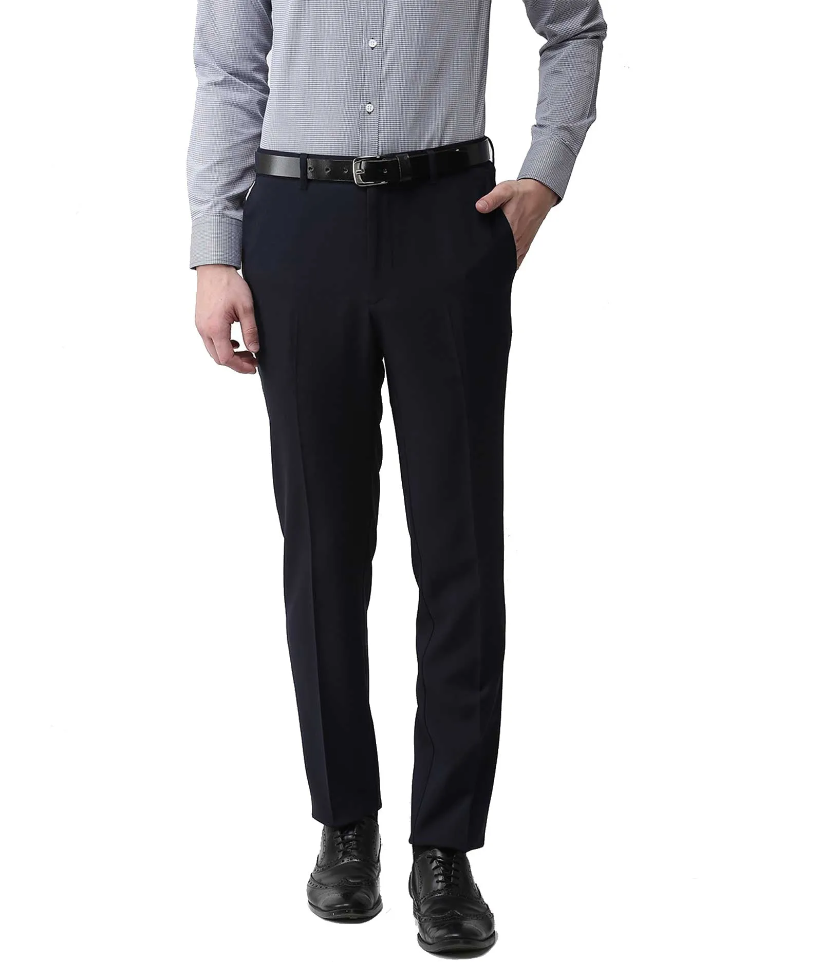 American-Elm Navy Blue Slim Fit Formal Trouser for Men, Cotton Formal Pants For Office Wear