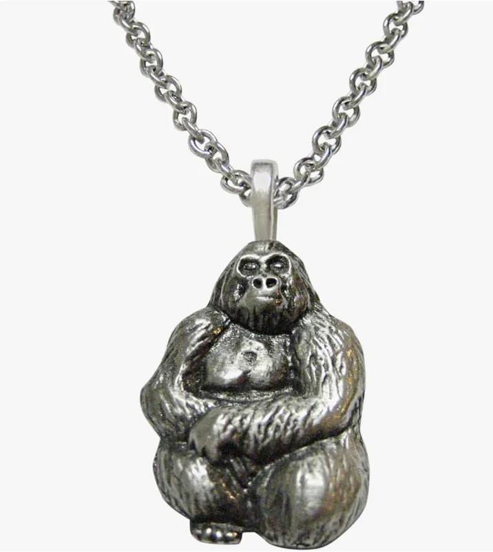 Ape Necklace Pendant Gorilla Chain Monkey Jewelry Stainless Steel 20in.