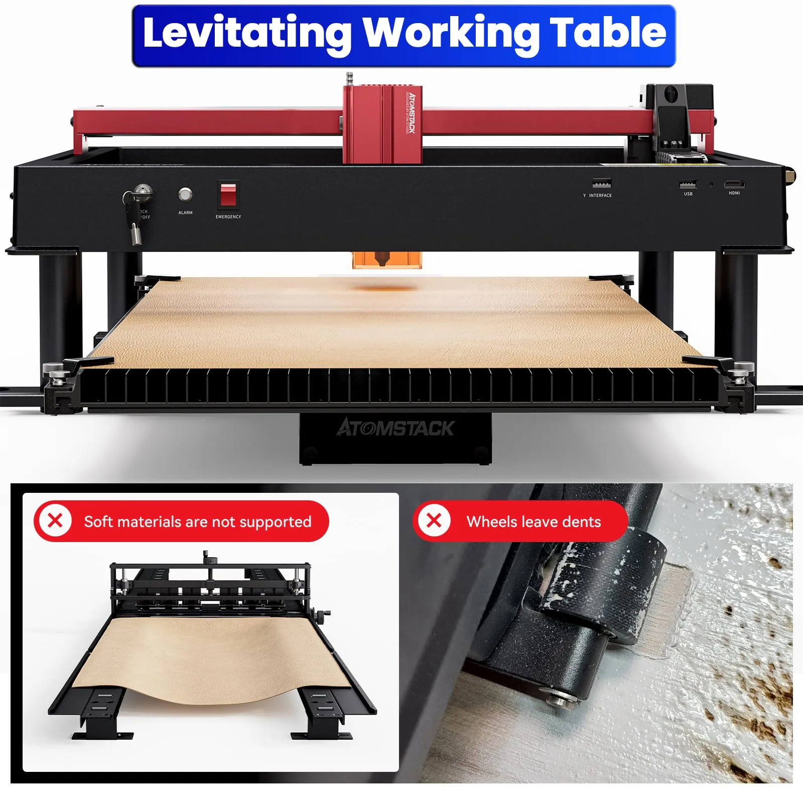 ATOMSTACK R5 Automatic Conveyor Feeder for Laser Engraver, 800*400*40mm Ultra-large Levitating Working Table, Mobile Extension Kit with 400mm/s Max Speed, Support Batch Laser Engraving and Cutting