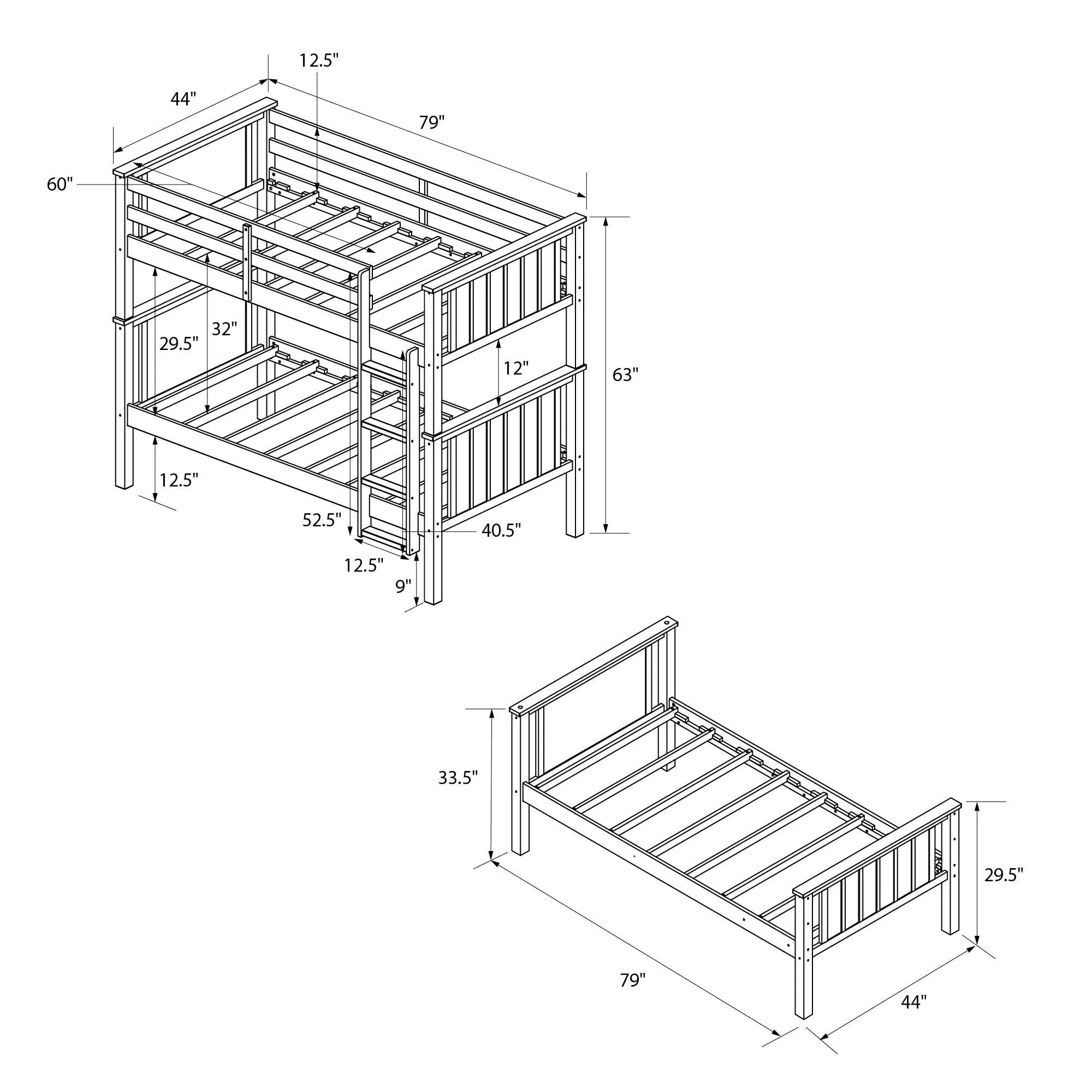 Bailen Kid's Convertible Wood Bunk Bed