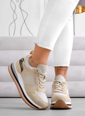 BALDWIN - Sneakers platform beige con inserti pitonati