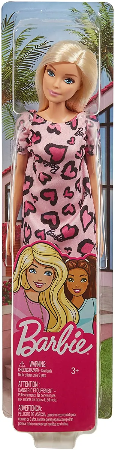 Barbie Doll Blonde Wearing Pink Heart Print Dress