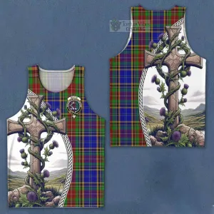 Beattie (Beatty) Tartan Men's Tank Top with Family Crest and St. Andrew's Cross Accented by Thistle Vines