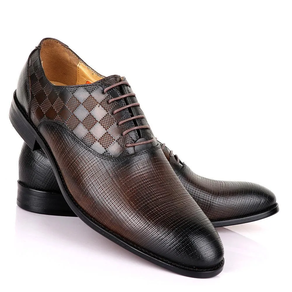 Berluti Half Checkboard Oxford Coffee Leather Shoe