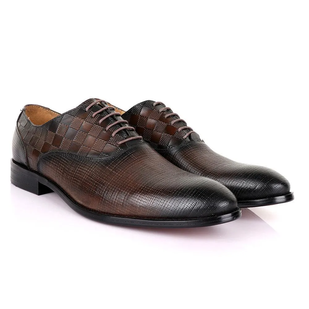 Berluti Half Checkboard Oxford Coffee Leather Shoe