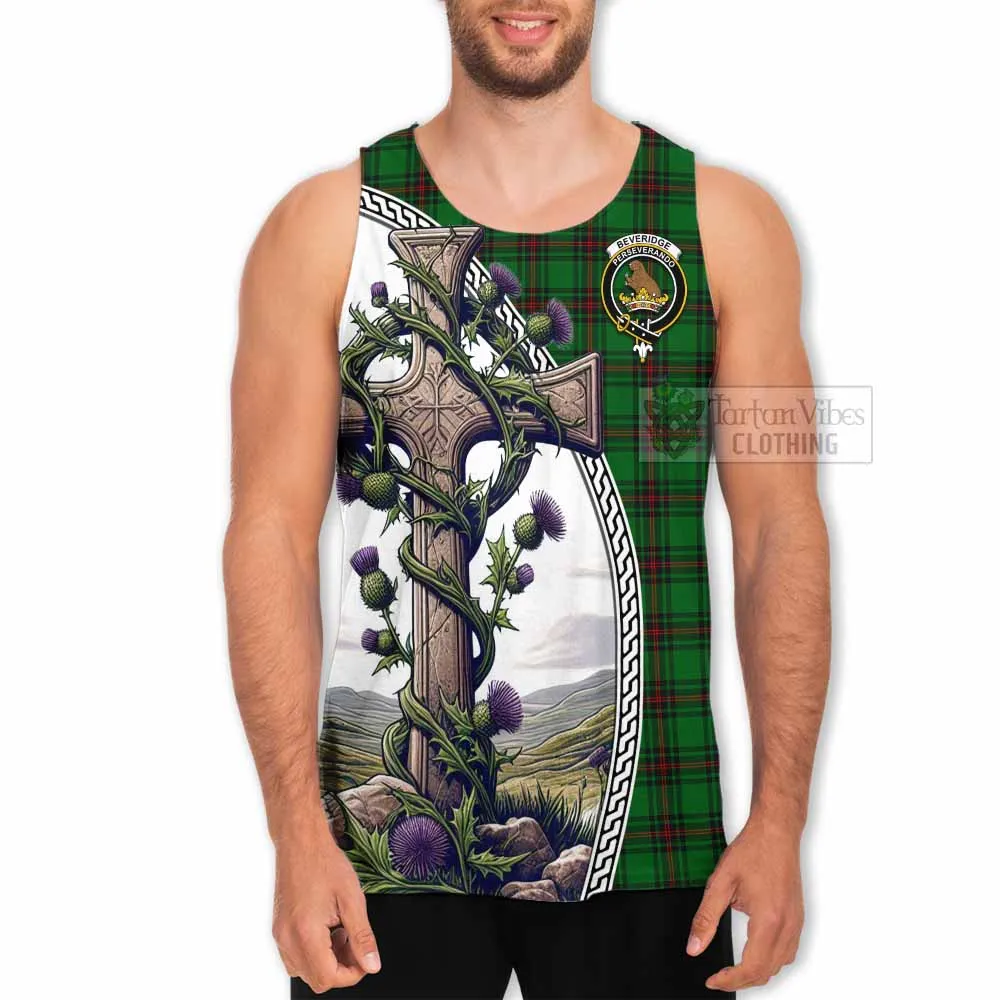 Beveridge Tartan Men's Tank Top with Family Crest and St. Andrew's Cross Accented by Thistle Vines