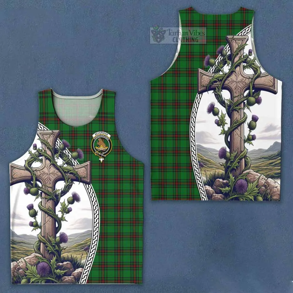 Beveridge Tartan Men's Tank Top with Family Crest and St. Andrew's Cross Accented by Thistle Vines