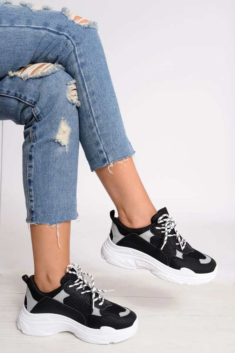 Black Chunky Panel Trainers - Libby