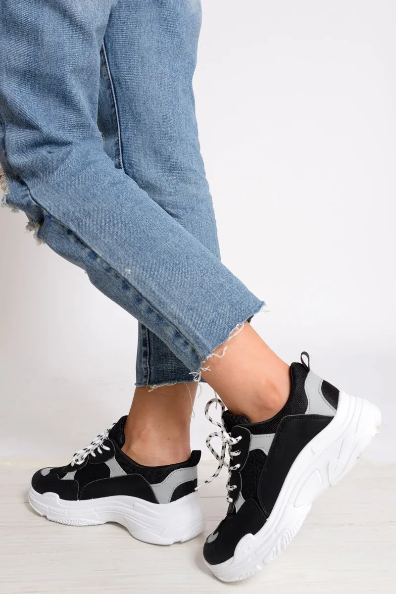 Black Chunky Panel Trainers - Libby