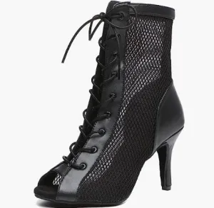 Black Leather Lace Up Dance Boots Salsa Social Comfortable Dance High Heels