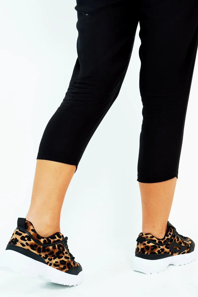 Black Leopard Print Lace Up Sole Detail Trainers - Talitha