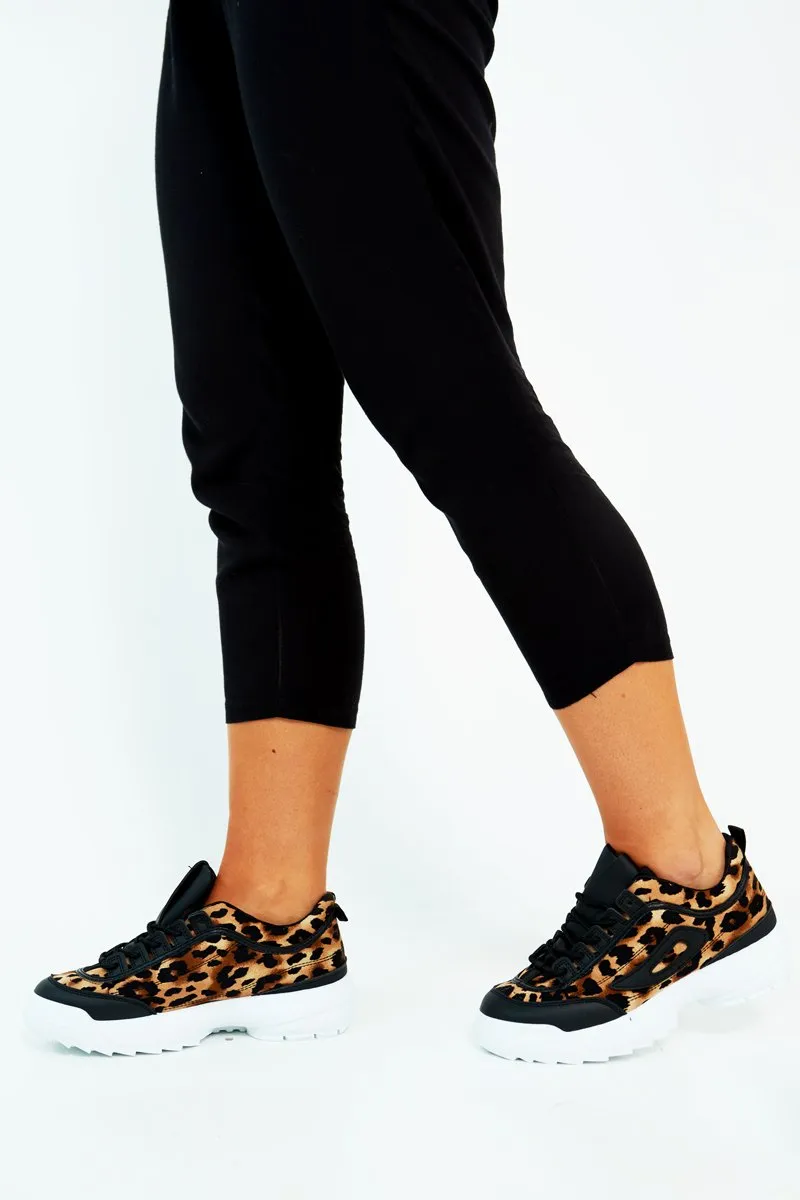 Black Leopard Print Lace Up Sole Detail Trainers - Talitha