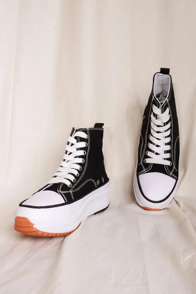 Black Platform Lace Up Canvas Shoes