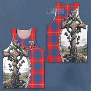 Blane Tartan Men's Tank Top with Family Crest and St. Andrew's Cross Accented by Thistle Vines