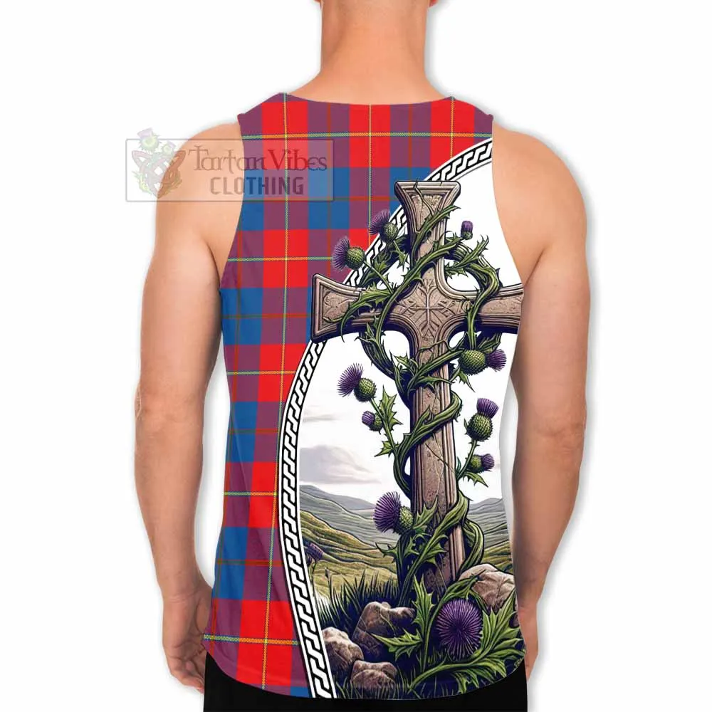 Blane Tartan Men's Tank Top with Family Crest and St. Andrew's Cross Accented by Thistle Vines