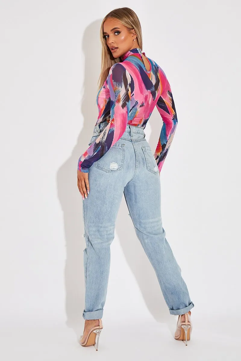 Blue Extremely Ripped Denim Mom Jeans - Ellynor