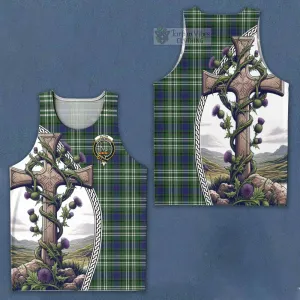 Blyth Tartan Men's Tank Top with Family Crest and St. Andrew's Cross Accented by Thistle Vines