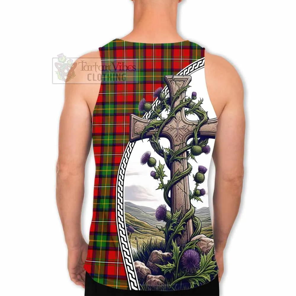 Boyd Tartan Men's Tank Top with Family Crest and St. Andrew's Cross Accented by Thistle Vines