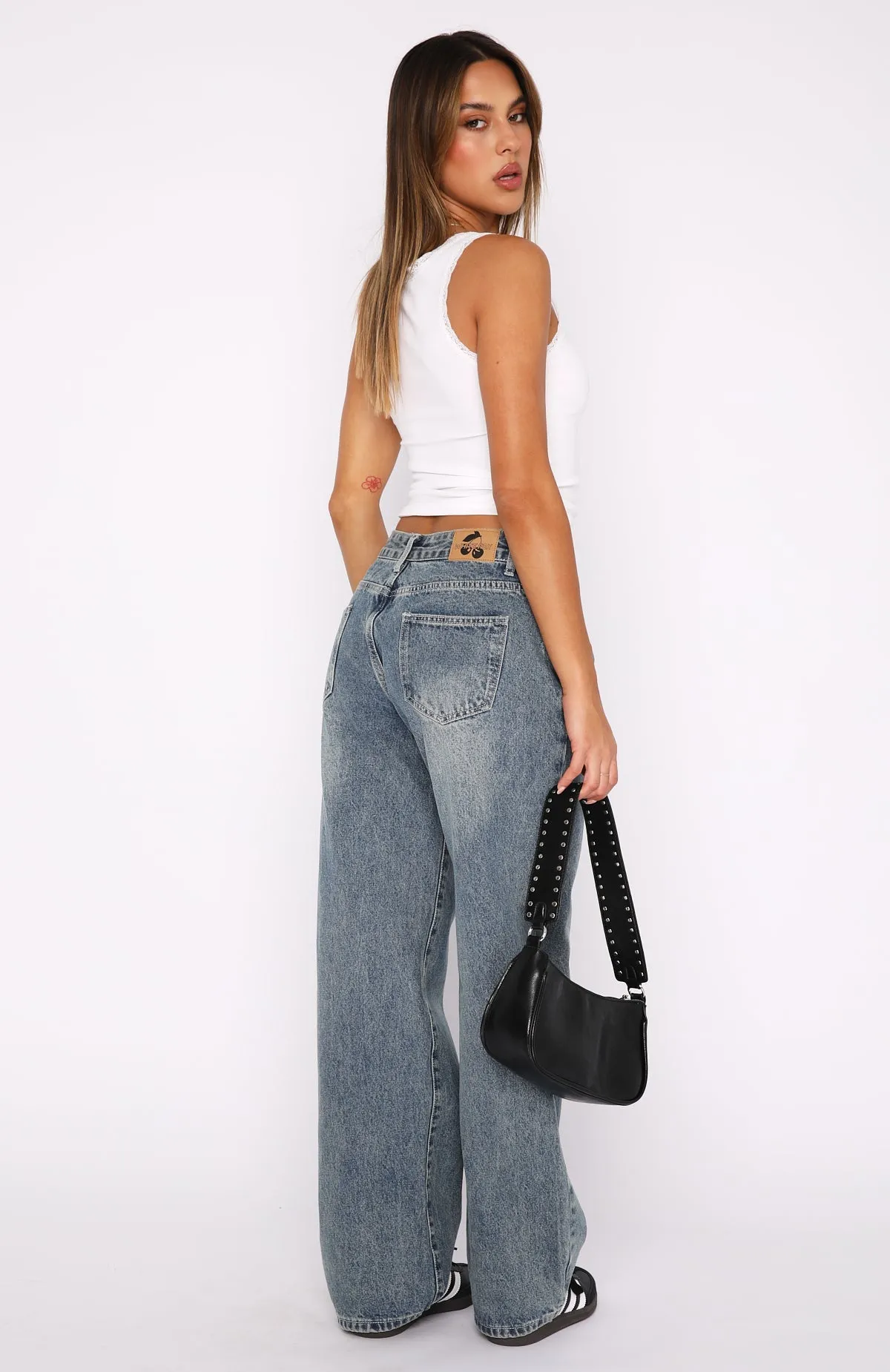 Bring The Style Low Rise Wide Leg Jeans Brown Blue Acid Wash