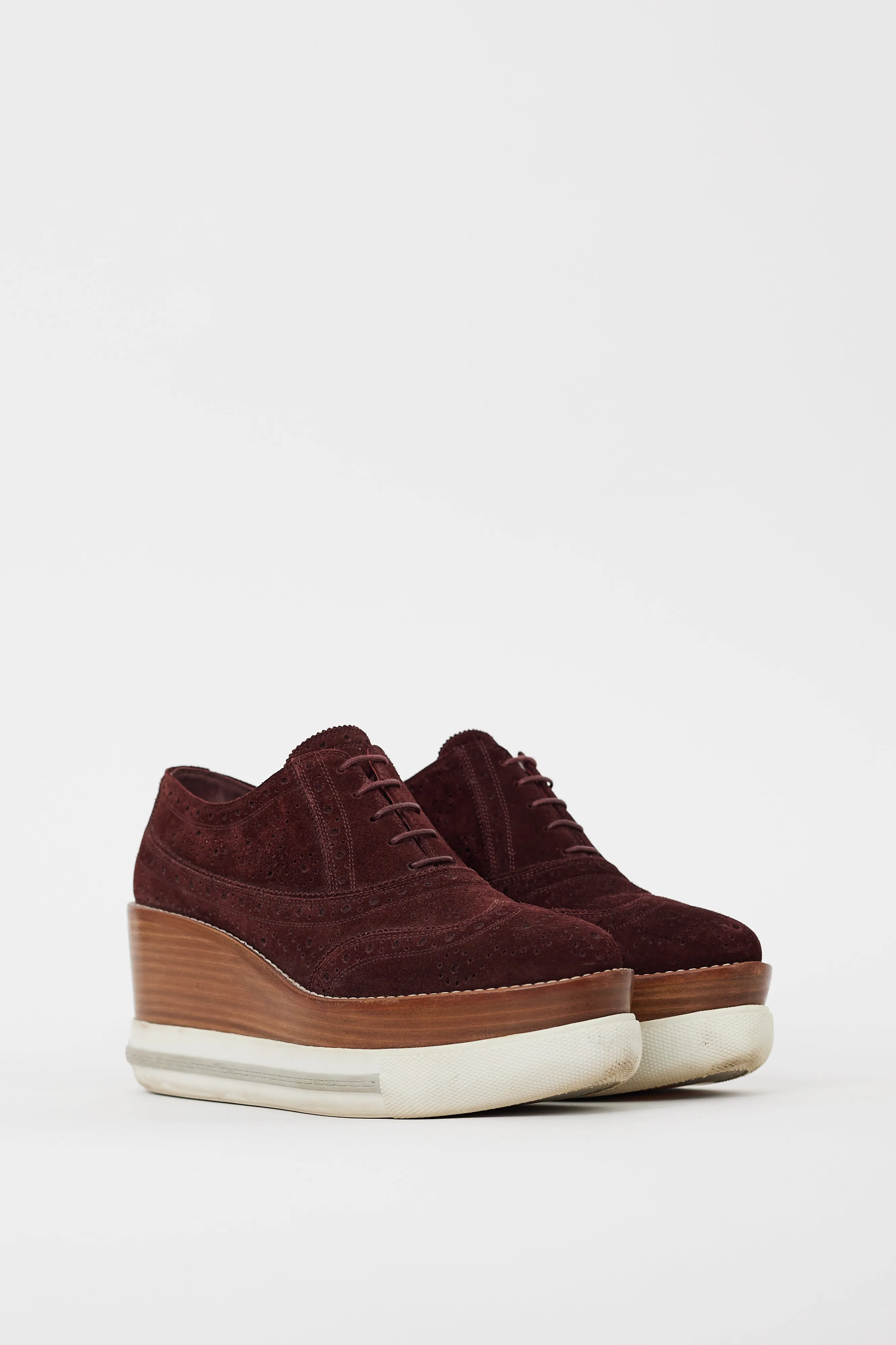 Burgundy Suede Platform Brogue Sneaker