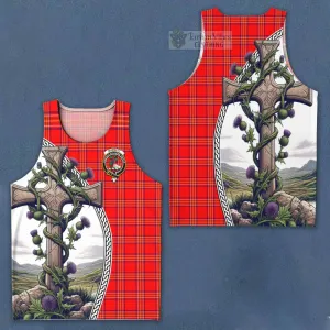 Burnett Tartan Men's Tank Top with Family Crest and St. Andrew's Cross Accented by Thistle Vines