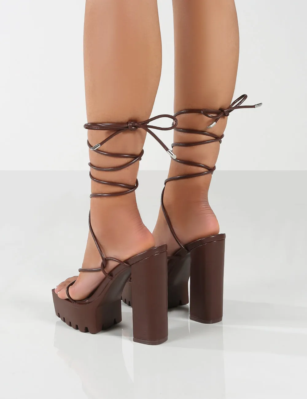 Certified Choc Chunky Platform Lace Up Heels