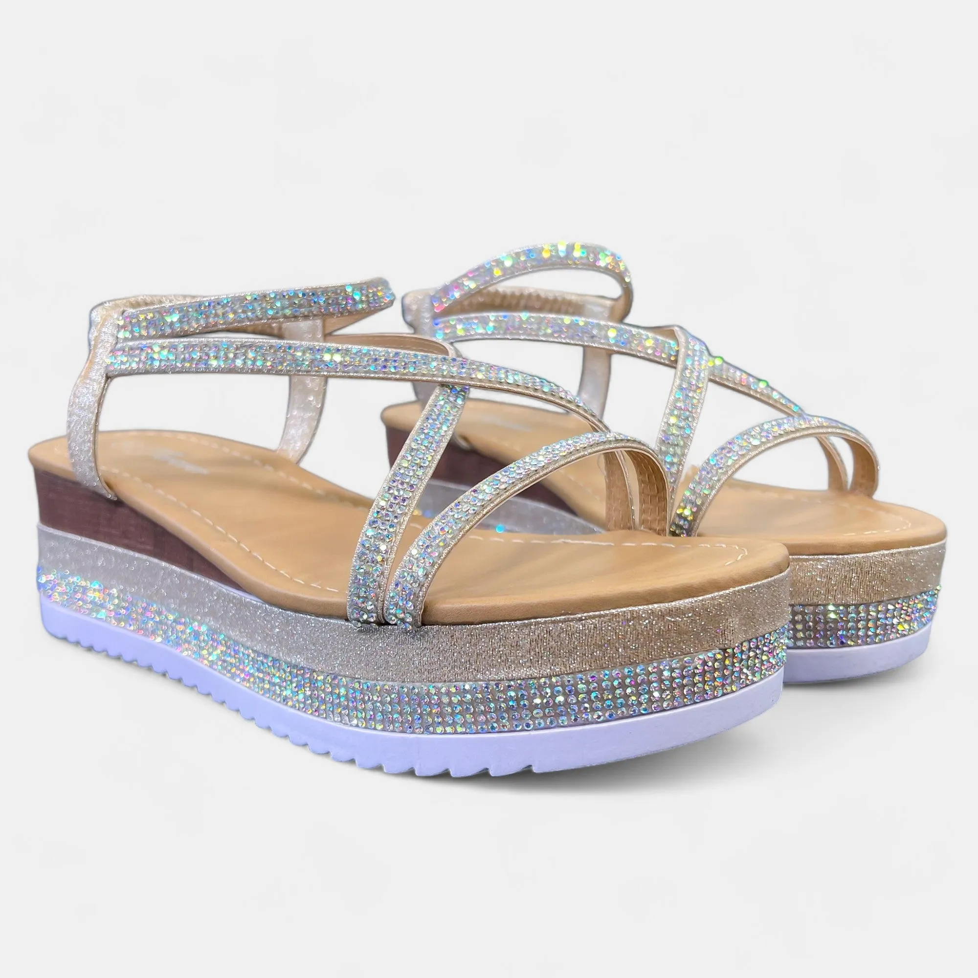 Champagne Rhinestone Platform Sandals