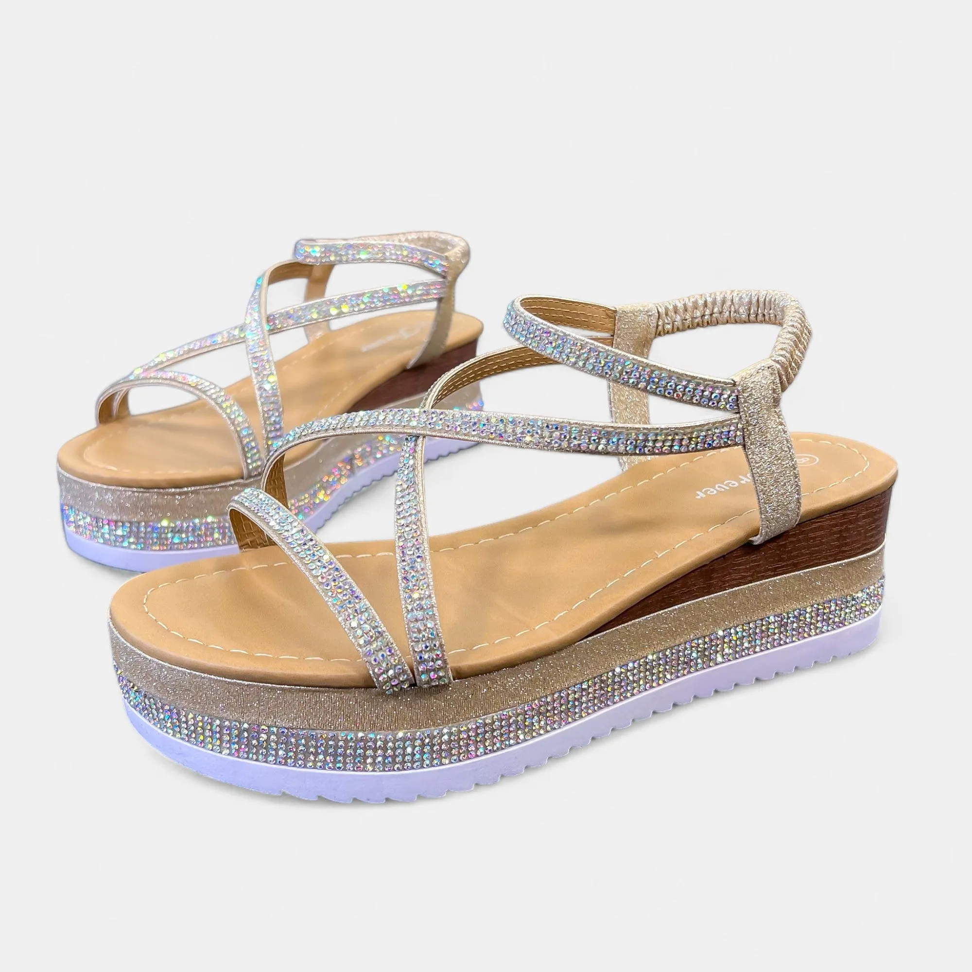 Champagne Rhinestone Platform Sandals