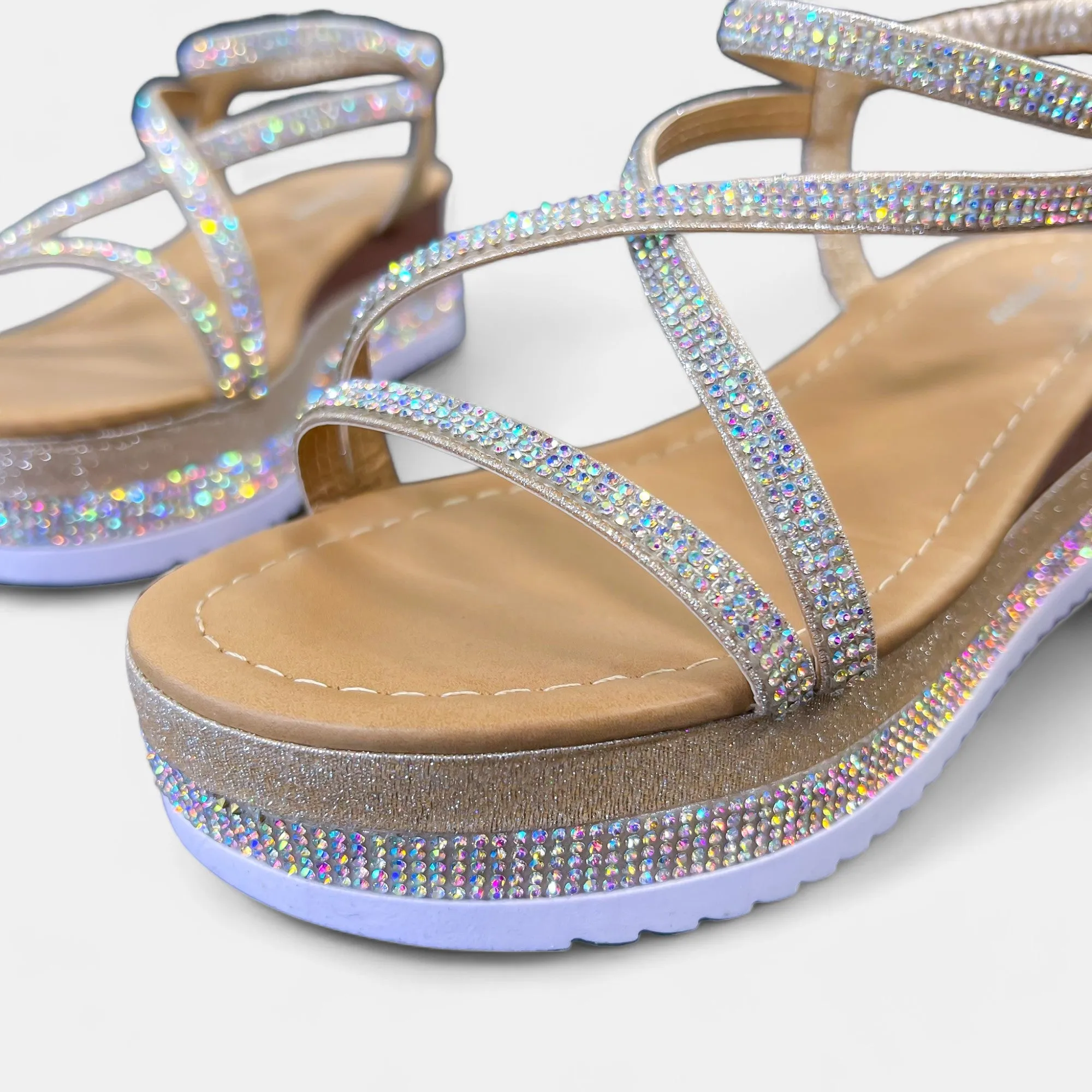 Champagne Rhinestone Platform Sandals