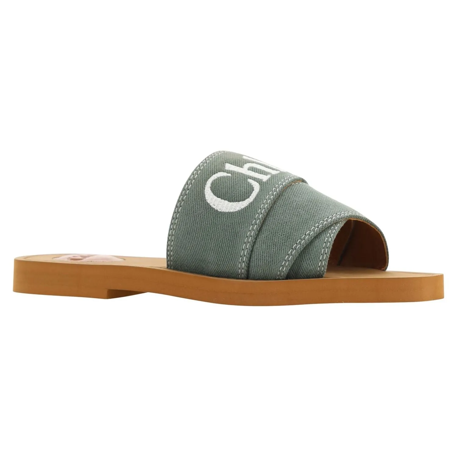 Chloé Elegant Forest Green Cotton Slides