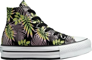 Converse Chuck Taylor All Star EVA Lift Platform High GS Bright Plants Sneakers, Black