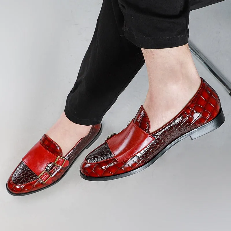 Crocodile Skin PU Leather Monk Shoes