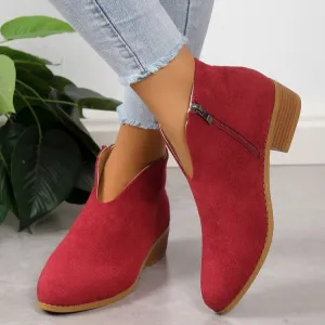 Cross-Border Four Seasons Foreign Trade plus Size Women's Shoes British Style Solid Color Pointed Casual Back Zipper Mid Heel Chunky Heel Martin Boots