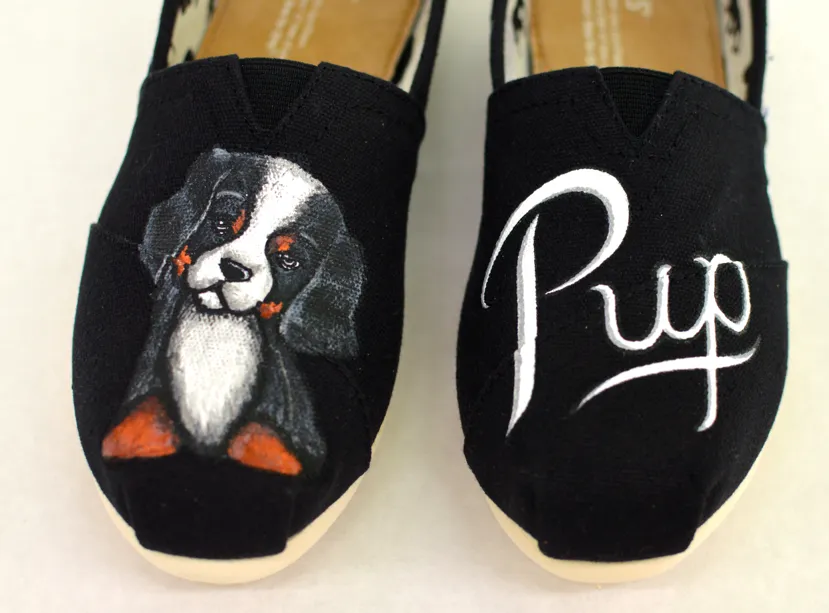 Custom Hand Painted Puppy Dog Shoes - Customizable Get Your Dog Painted On Your Shoes, Perfect For Ever Dog Lover