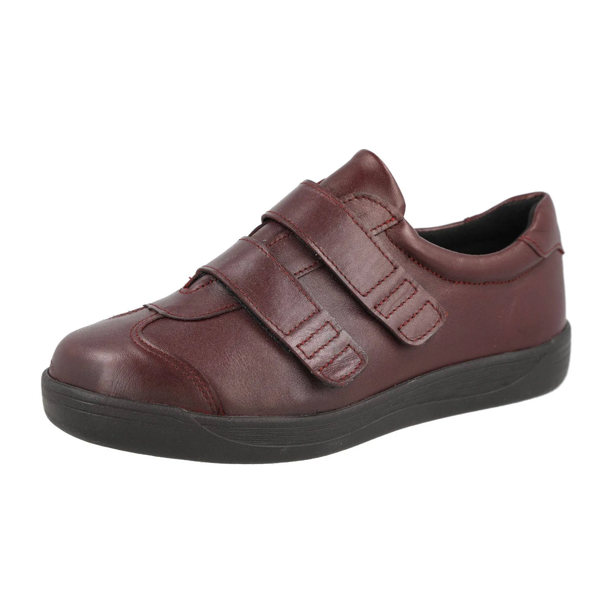 DB Shoes Grasshopper 6V Ladies Wide Burgundy Leather Touch Fastening Trainers