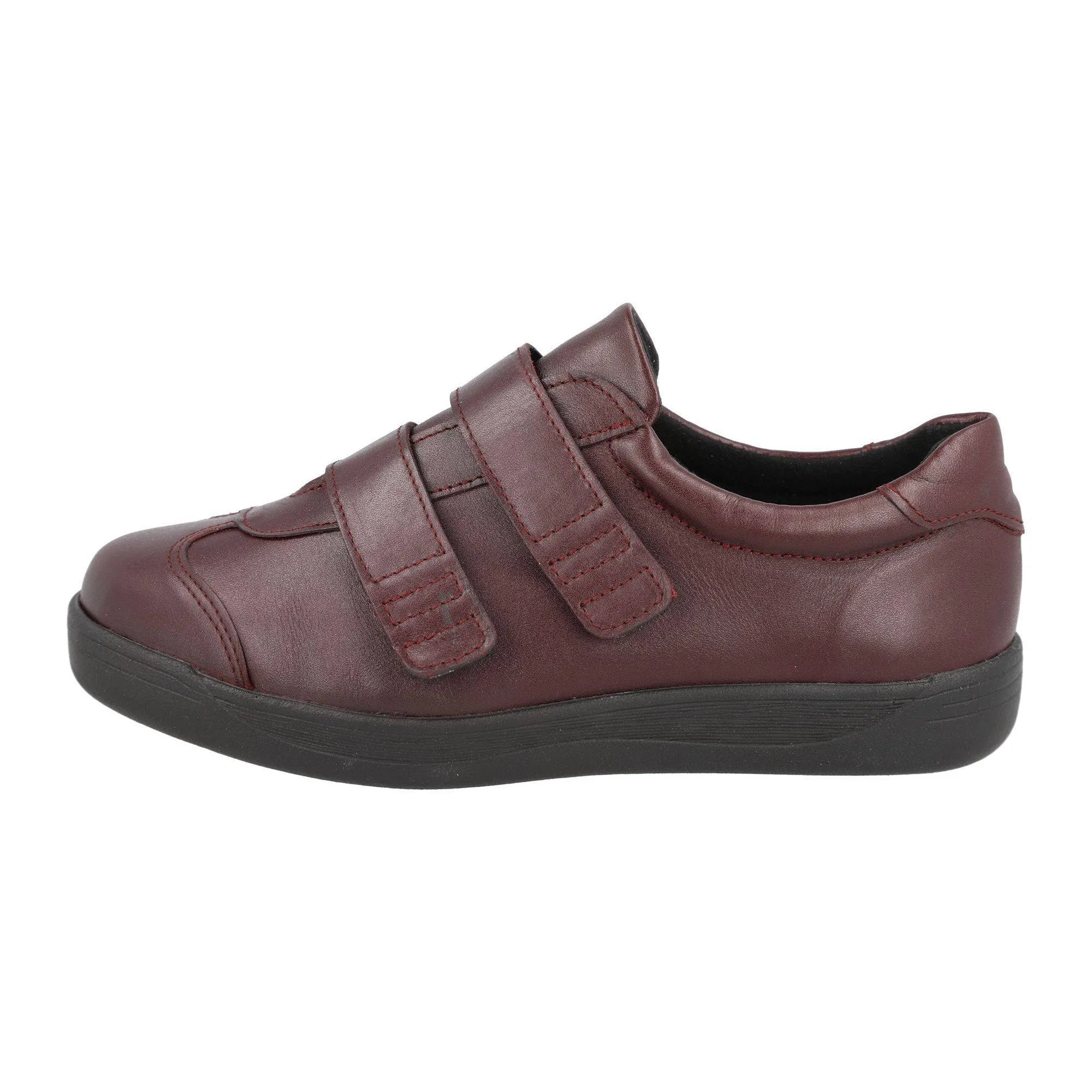 DB Shoes Grasshopper 6V Ladies Wide Burgundy Leather Touch Fastening Trainers